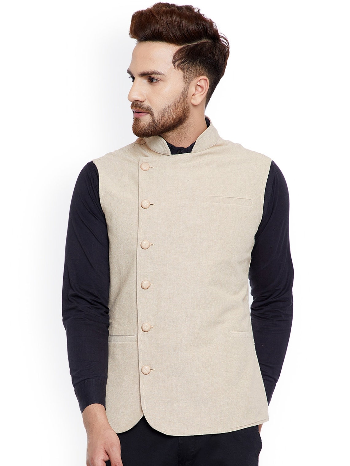 Vest Indian Waistcoat Beige Nehru Jacket Sleeveless Modi Etsy