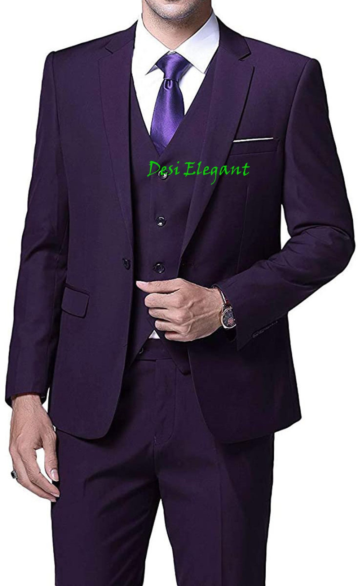 Men Suit Purple Coat Pant 3 piece Suits Vest Blazer Trouser Etsy