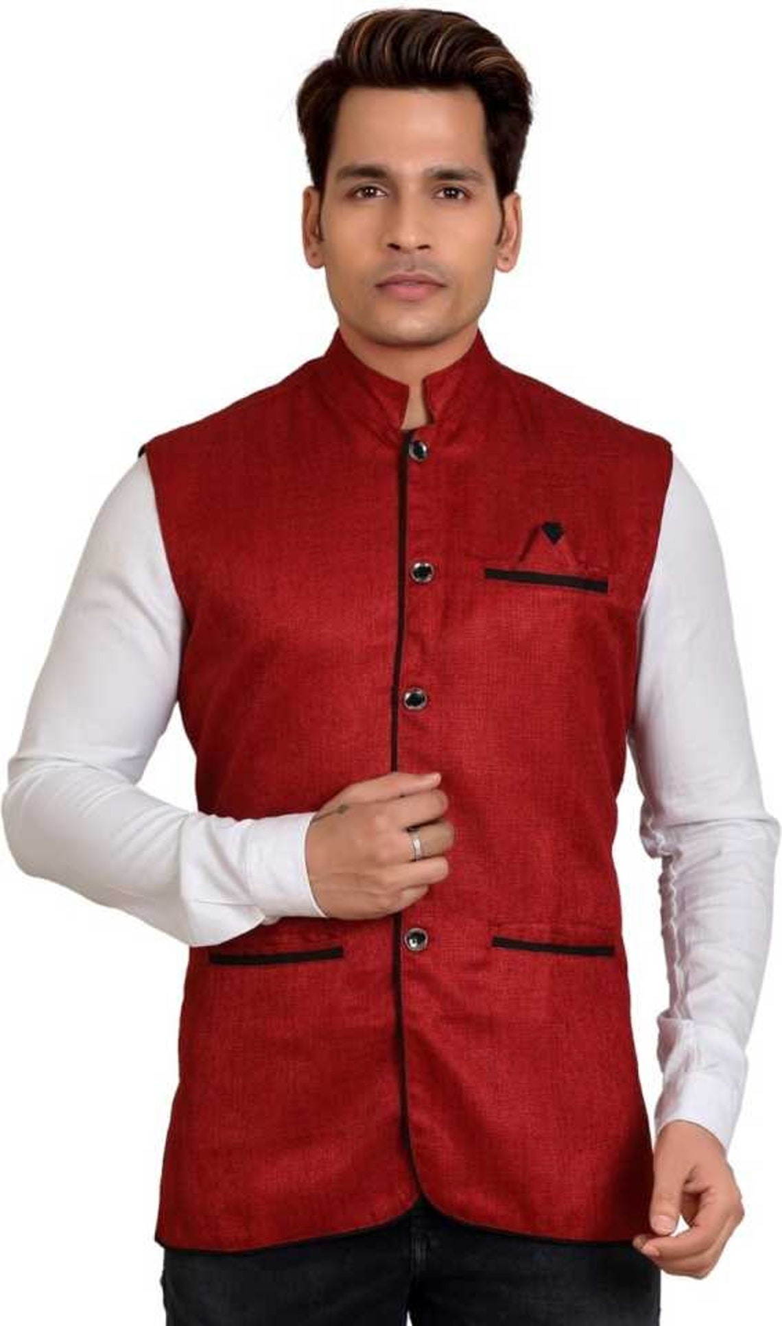 Vest Indian Waistcoat RED Nehru Jacket Sleeveless Modi Jacket Etsy