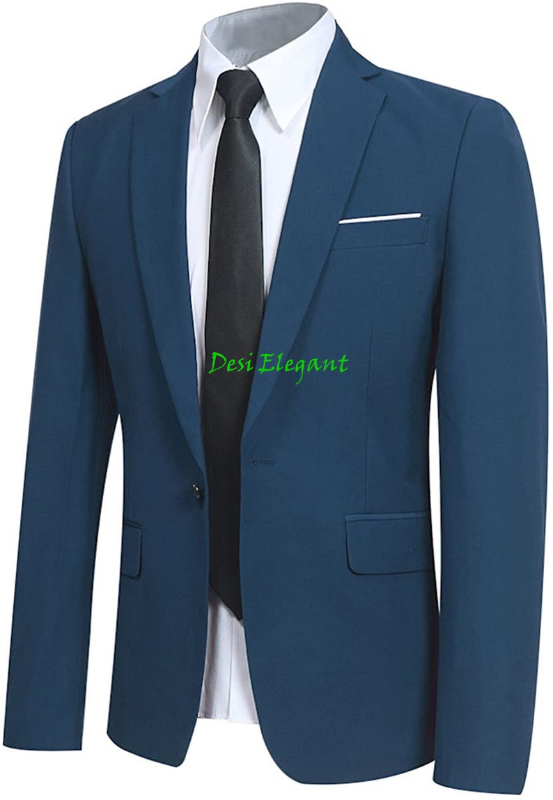 Men Suit Blue Coat Pant 3 Piece Suits Vest Blazer Trouser Set Etsy