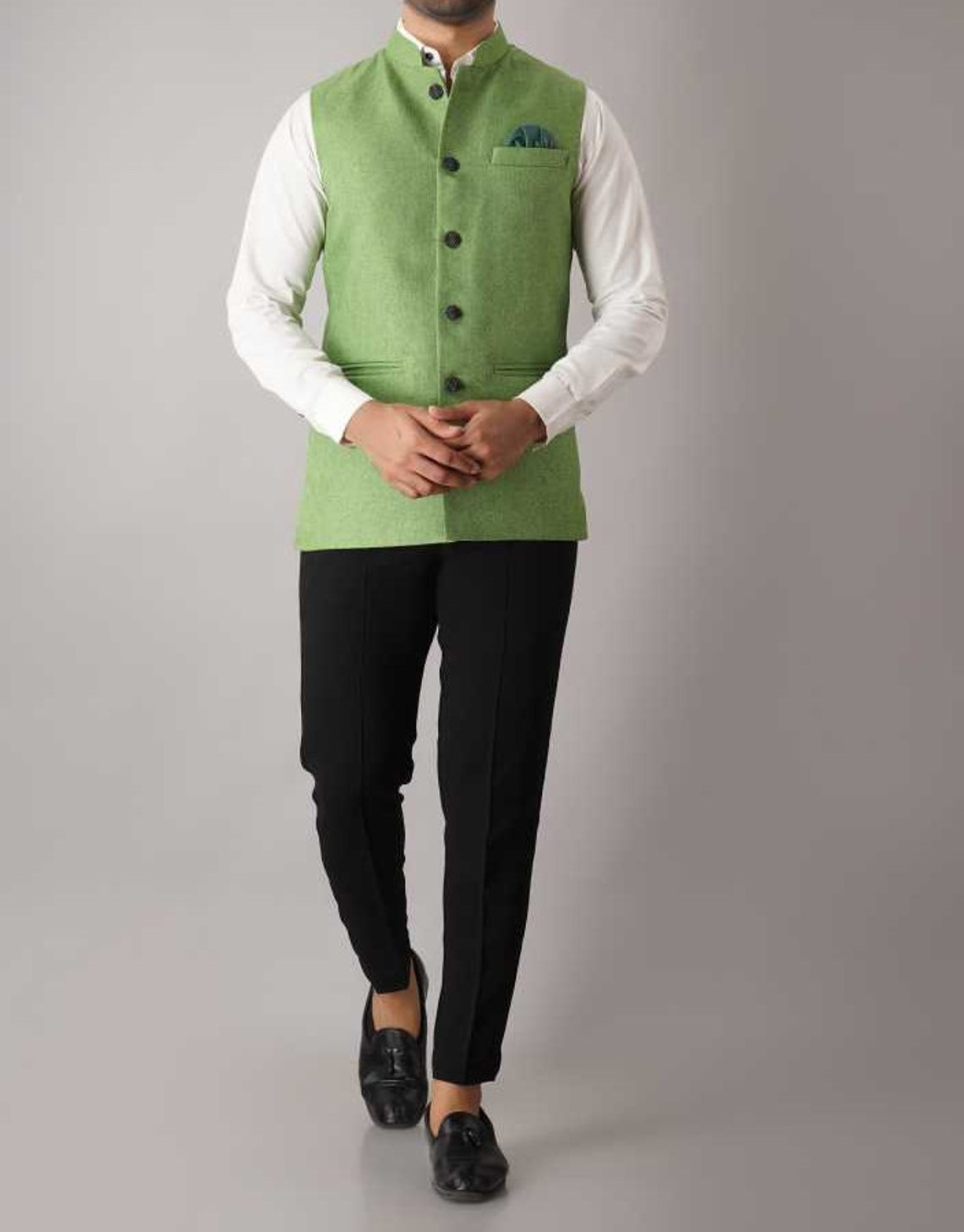 Vest Indian Waistcoat Green Nehru Jacket Sleeveless Modi - Etsy