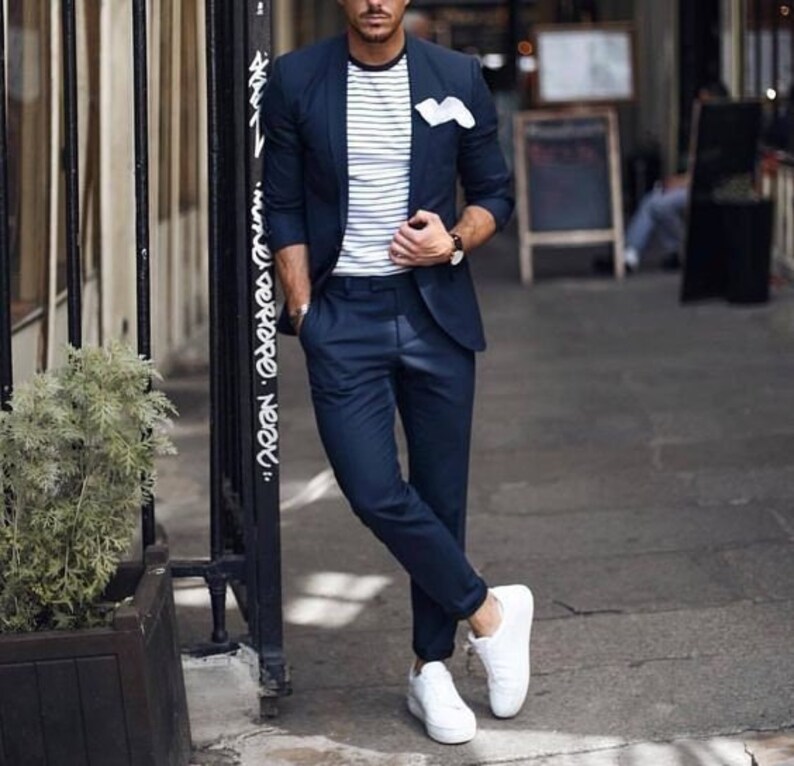 Navy Blue Coat Pant Suit for Men Stylish Groomsmen Suit Summer Etsy