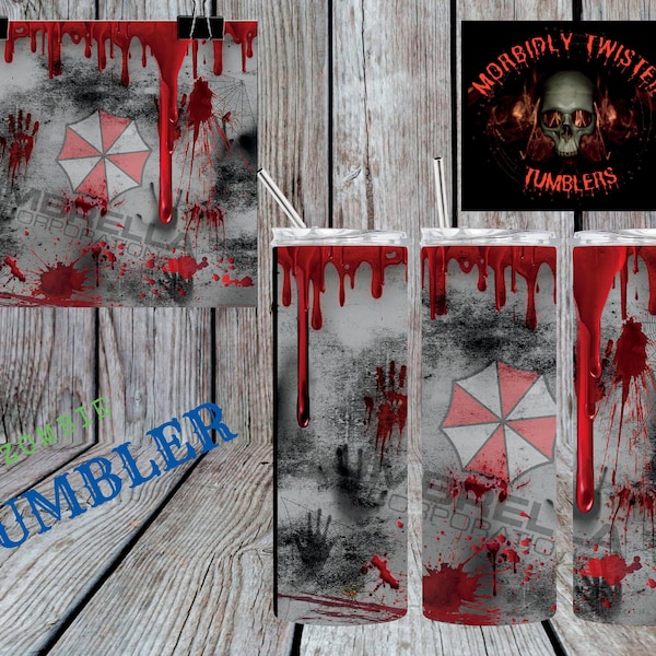 Zombie Outbreak Umbrella R.E.20oz Skinny Tumbler Design for Straight Tumbler - PNG Digital Download 300 DPI