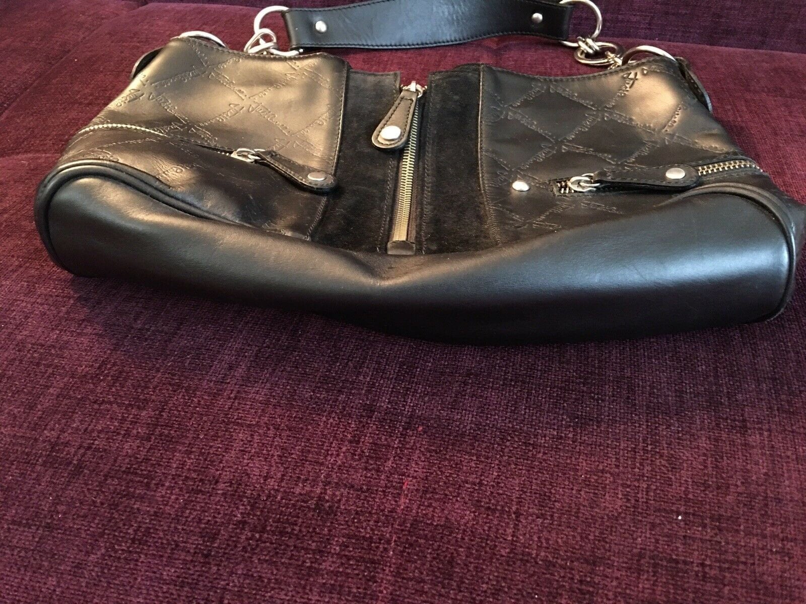 100% Authentic Mint JUST CAVALLI Rn125723 Black LEATHER Suede Trim 