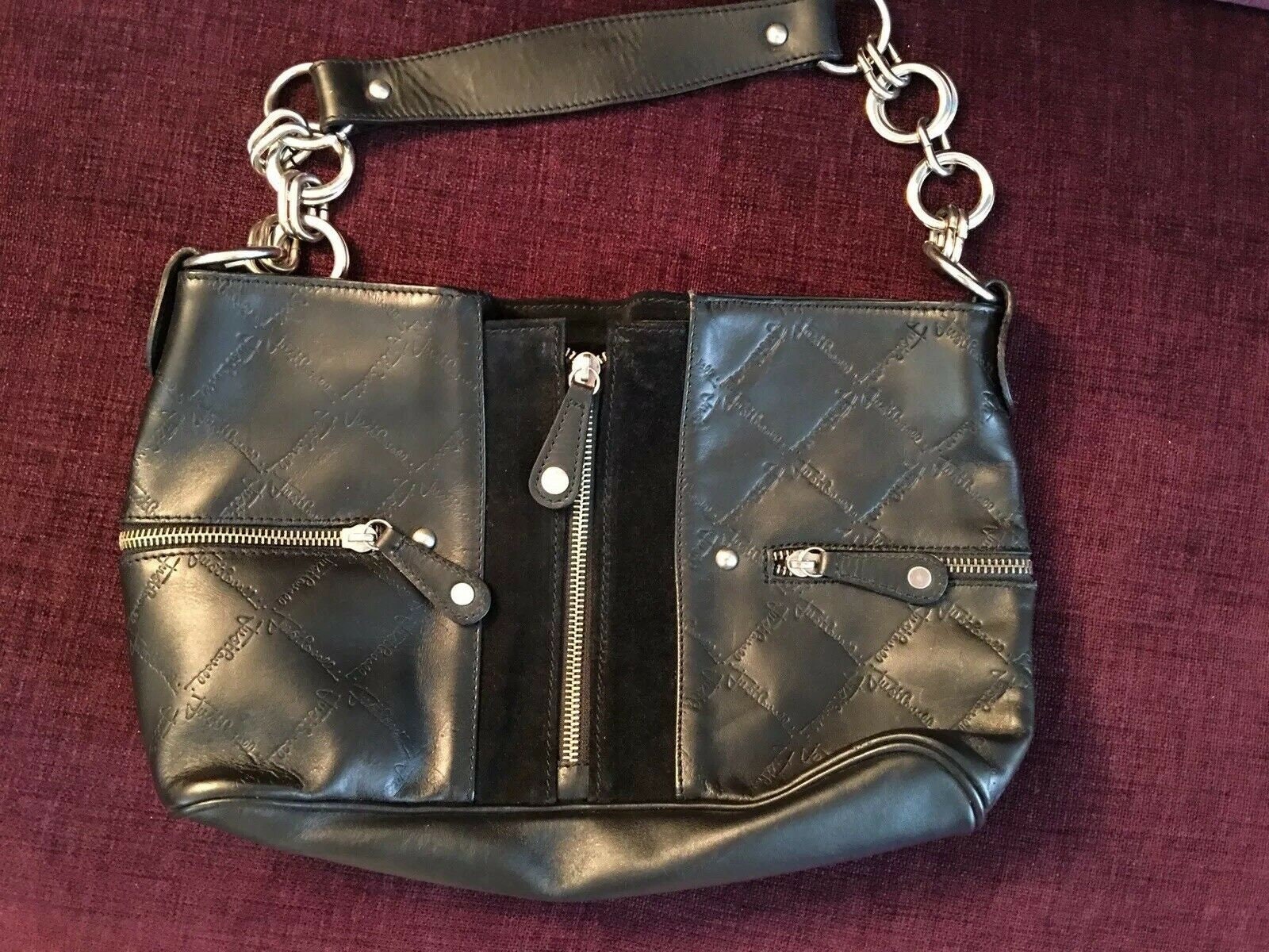 100% Authentic Mint JUST CAVALLI Rn125723 Black LEATHER Suede Trim 