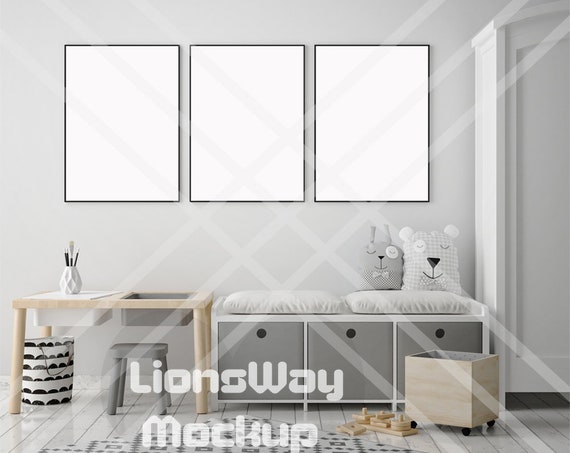 Vertical Frame Mockup Three Vertical Frames Kids Room
