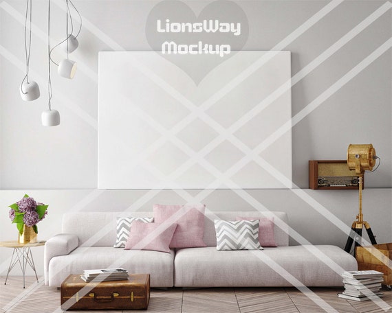 Horizontal Frame Mockup Beautiful Combination Of Pinkwhite Wooden