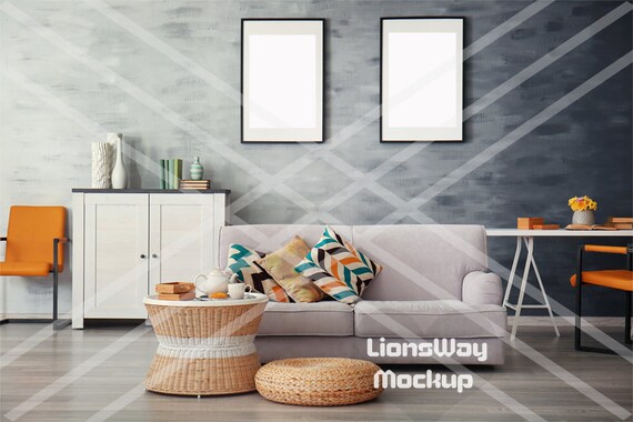 Vertical Frame Mockup Grey Wall Two Vertical Frames