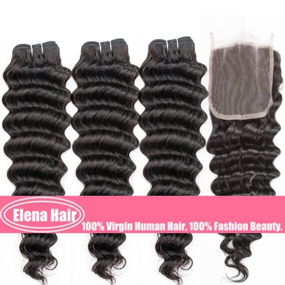 Deep Wave Bundles With Closure Hair Bundles With Closure Etsy