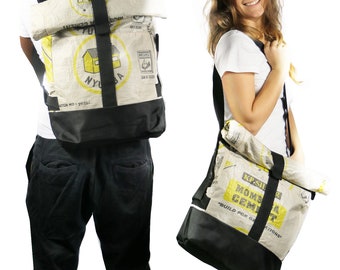 große Umhängetasche | 2in1 Tasche und Rucksack | Rollrucksack | Upcycling | Recycelt | Fairtrade | Damen | Herren | Tasche