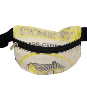 medium size fanny pack, bumbag, from old cementsacks, upcycling,r ecycling, made in a social project in kenyaa, fair, ultralight and durable