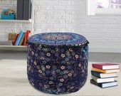 Bohemian Elephant Mandala Cotton Chair Pouf Cover Indian Ottomans Footstools Round Cushion Cover Bohemian Pouffe Floor Pouf Cover