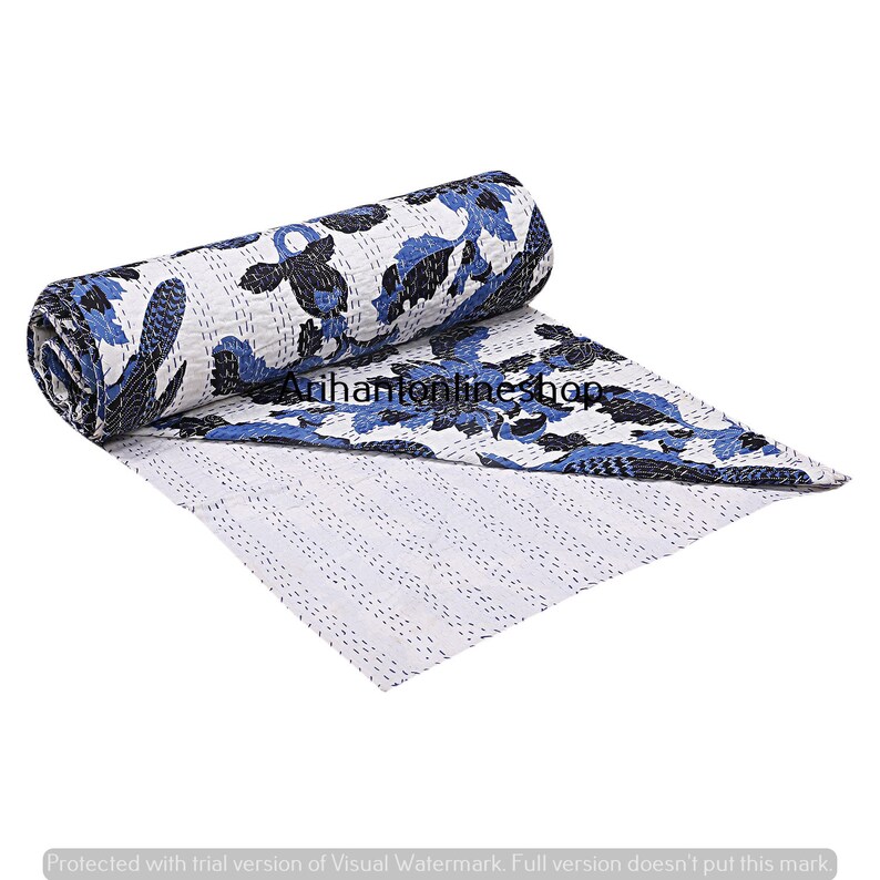 Kantha Quilts Blanket Indian Reversible Comforter Bedspread Etsy