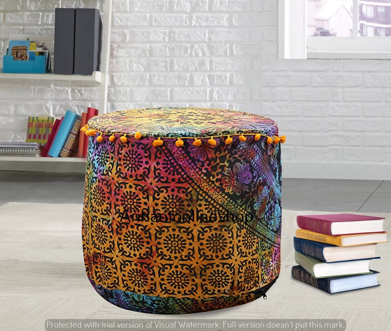 Mandala Floor Pillow Cover Indian Handmade Round Mandala Bohemian Multi Color Pouf Cover Hippie Ottomans Footstools Chair Siting Cover