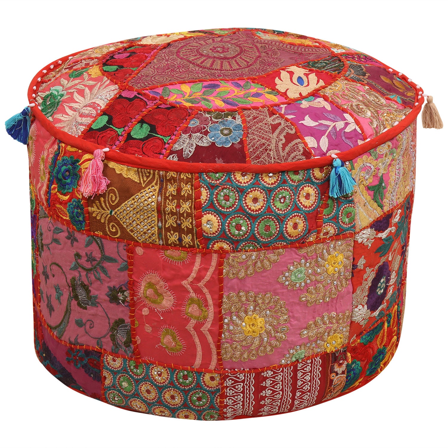 Indian Ottoman Round Pouf Cover Throw Patchwork Furniture Etsy