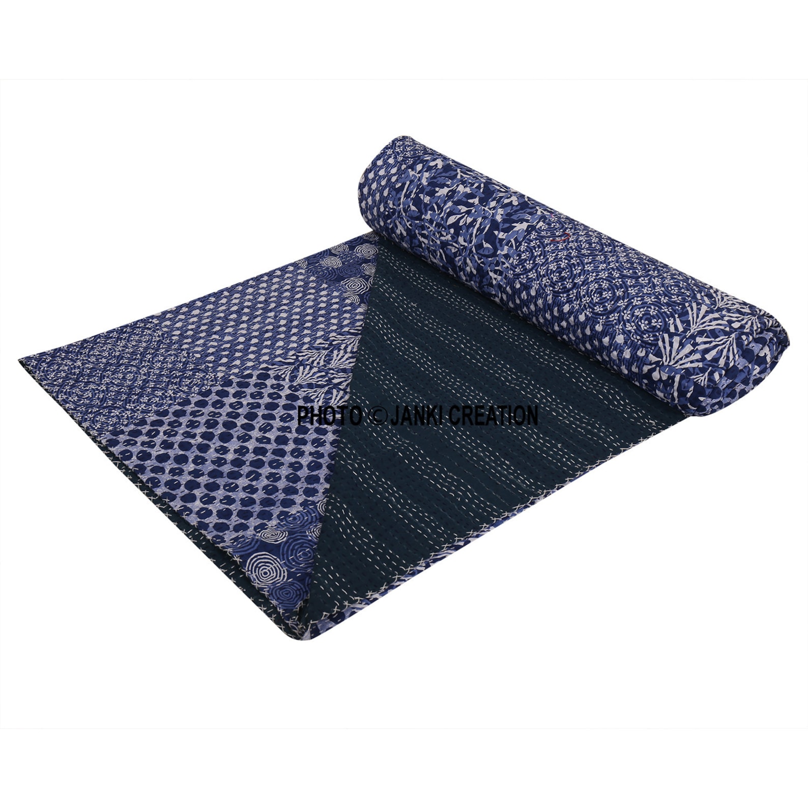 Indian Indigo Blue Cotton Throw Blanket Hippie Patchwork Print Etsy