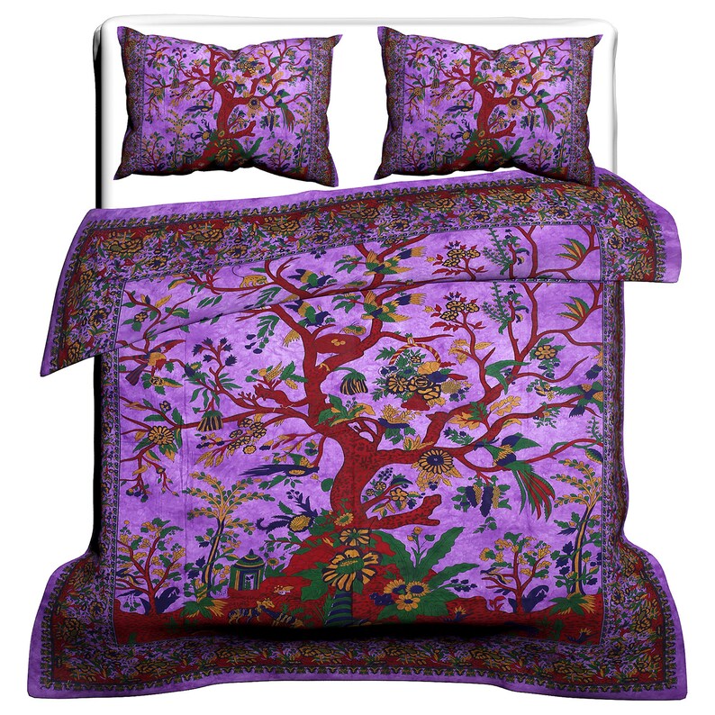 Indian Purple Tree Of Life Mandala Duvet Cover Cotton Double Etsy