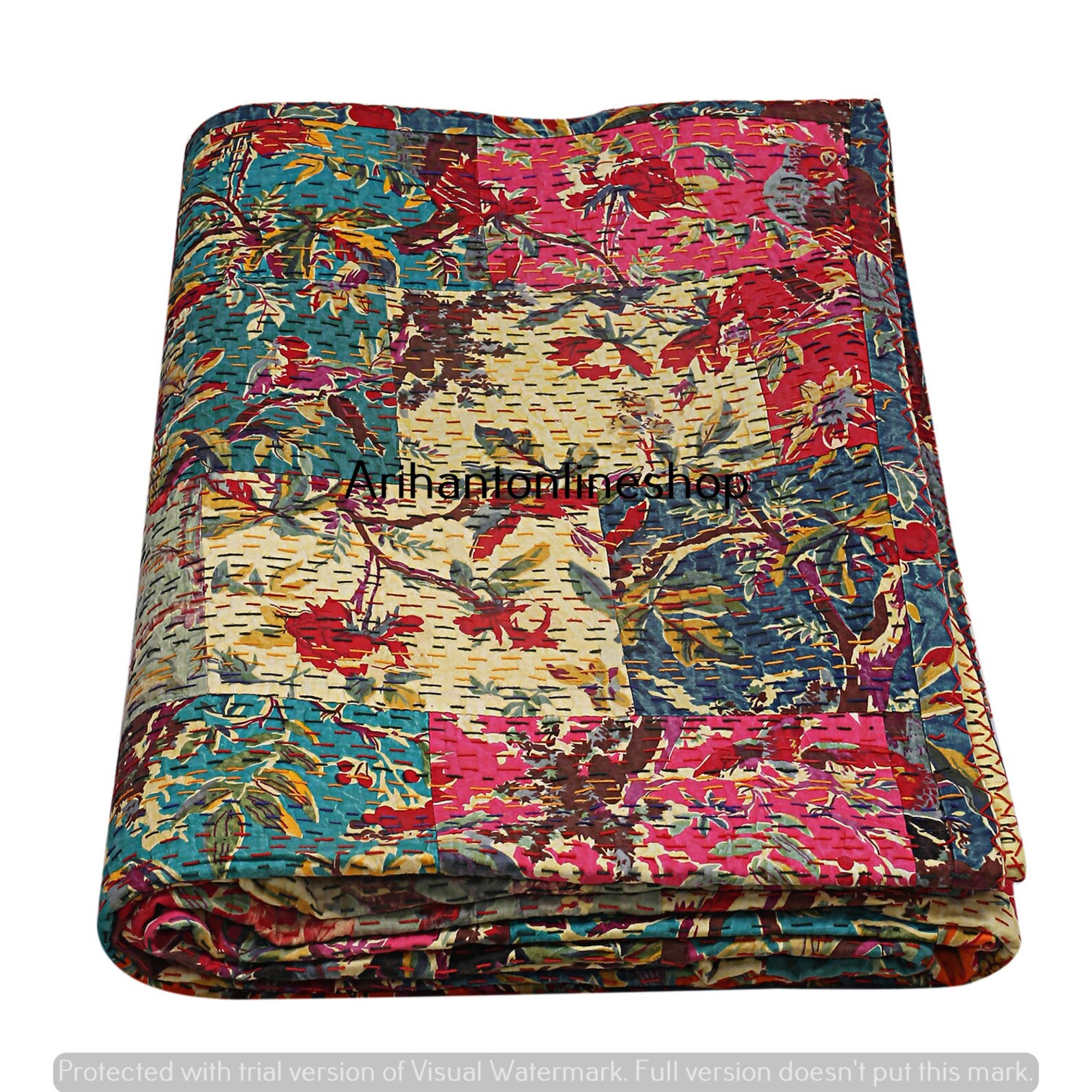 Indian Bird Print Cotton Coverlets Queen Size Handmade Bedding Etsy