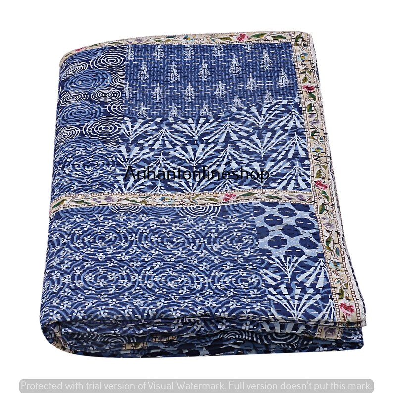 Indian Indigo Blue Bed Cover Cotton Handmade Quilts Throw Etsy