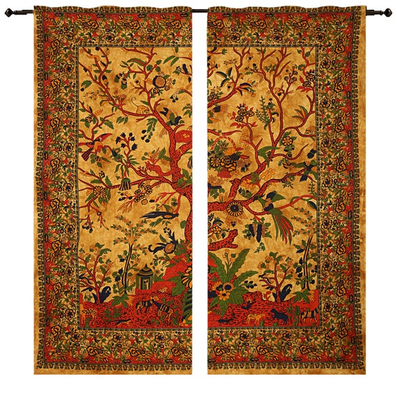 Indian Handmade Door Window Curtains Bohemian Tree Of Life Cotton Mandala Curtain Throw Hippie Boho Drape Panel Wall Hanging Home Decor Art