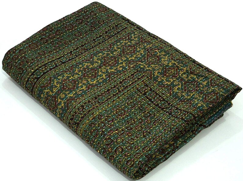 Kantha Quilt Handmade Kantha Quilt Throw King Size Ajrakh Bedcover Ajrakh Block Print Kantha Bedspread Blanket