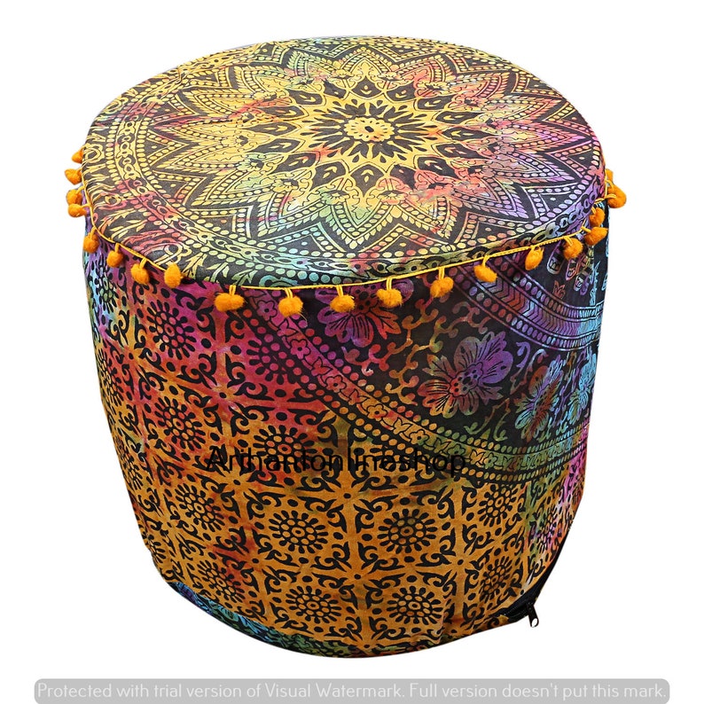 Mandala Floor Pillow Cover Indian Handmade Round Mandala Bohemian Multi Color Pouf Cover Hippie Ottomans Footstools Chair Siting Cover