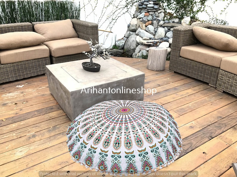 Cotton Floor Pillow Cover Large Indian Cotton Mandala Ottomans Cover Hippie Peacock Pouffe Cover 32/'/' Inch Cushion Cover