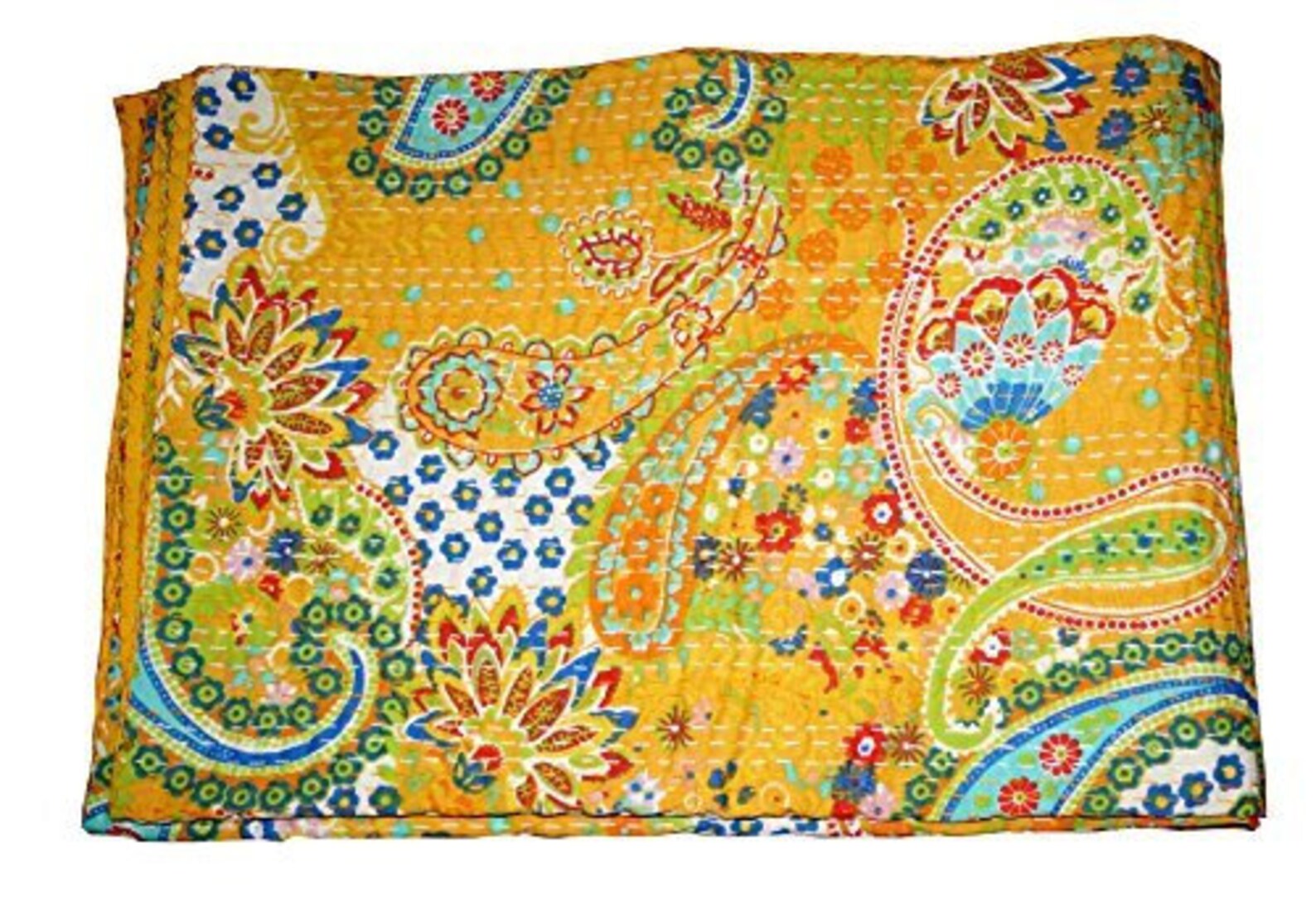 Kantha Yellow Paisley Quilts Bohemian Décor Bedding Large Etsy