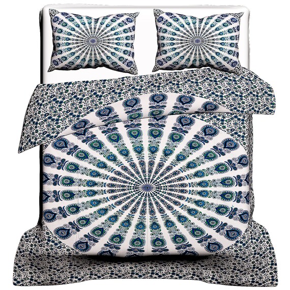 Peacock Mandala Tapestry Duvet Cover With Pillow Cover Mandala Etsy