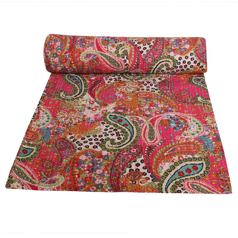 Hippie Red Paisley Print Queen Blanket Handmade Cotton Kantha Etsy
