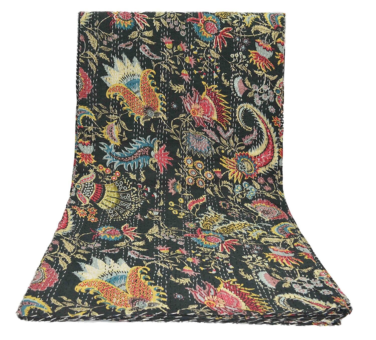 King Black Mukut Print Kantha Quilt Kantha Blanket Bed Cover Etsy
