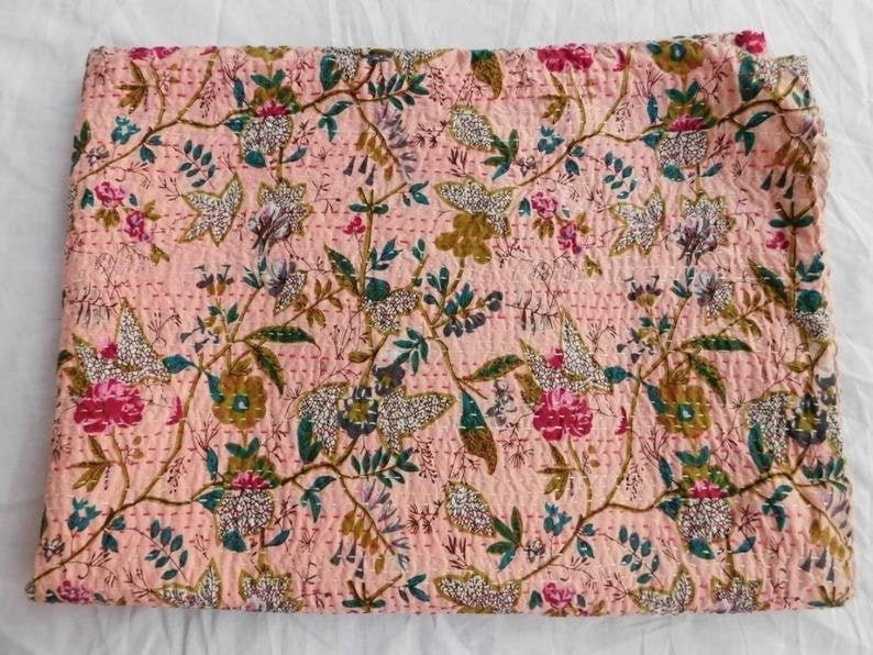 Kantha Floral Print Quilt Bedding Sets Throw Blanket With 2 Etsy