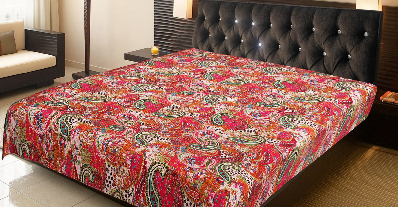 Hippie Red Paisley Print Queen Blanket Handmade Cotton Kantha Etsy