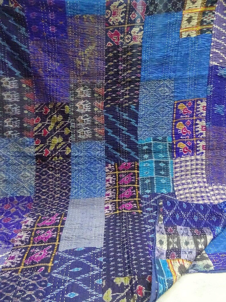 Indian Quilt Vintage Quilt Old Patola Indian Silk Sari Kantha Etsy