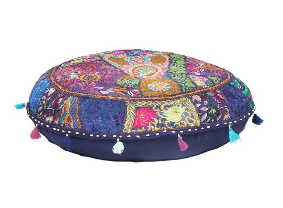 Handmade Round Floor Cushion Cover Cotton Patchwork Foot Stool Etsy