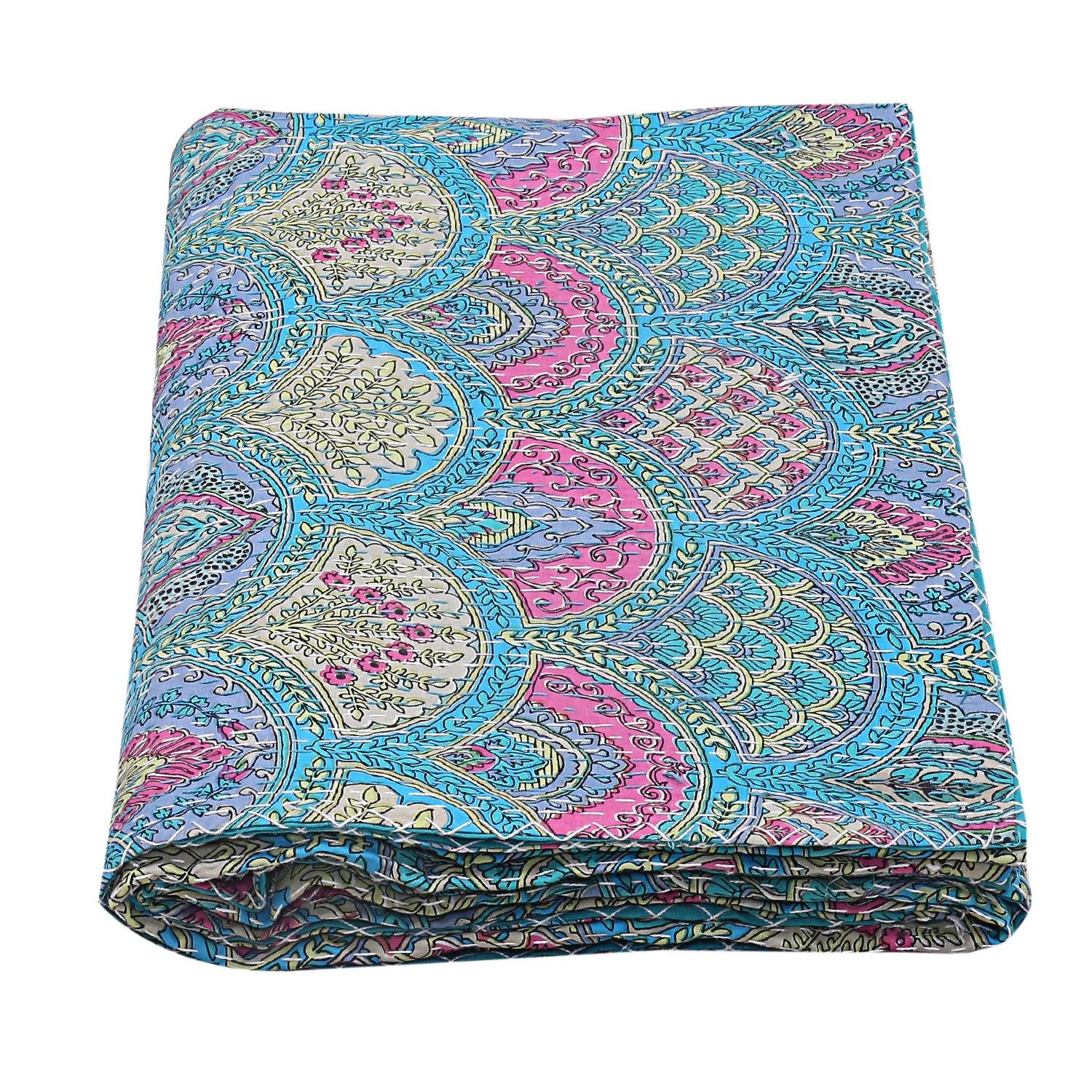 Indian Kantha Throw Blanket Bohemian Handmade Rainbow Print | Etsy