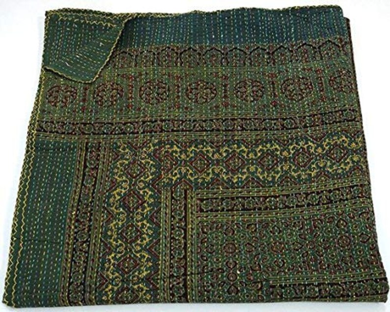 Kantha Quilt Handmade Kantha Quilt Throw King Size Ajrakh Bedcover Ajrakh Block Print Kantha Bedspread Blanket
