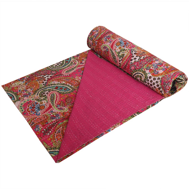 Hippie Red Paisley Print Queen Blanket Handmade Cotton Kantha Etsy