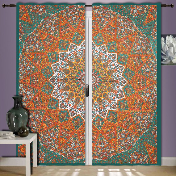 Orange Star Elephant Wall Hanging Curtain Set Of 2 Mandala Etsy