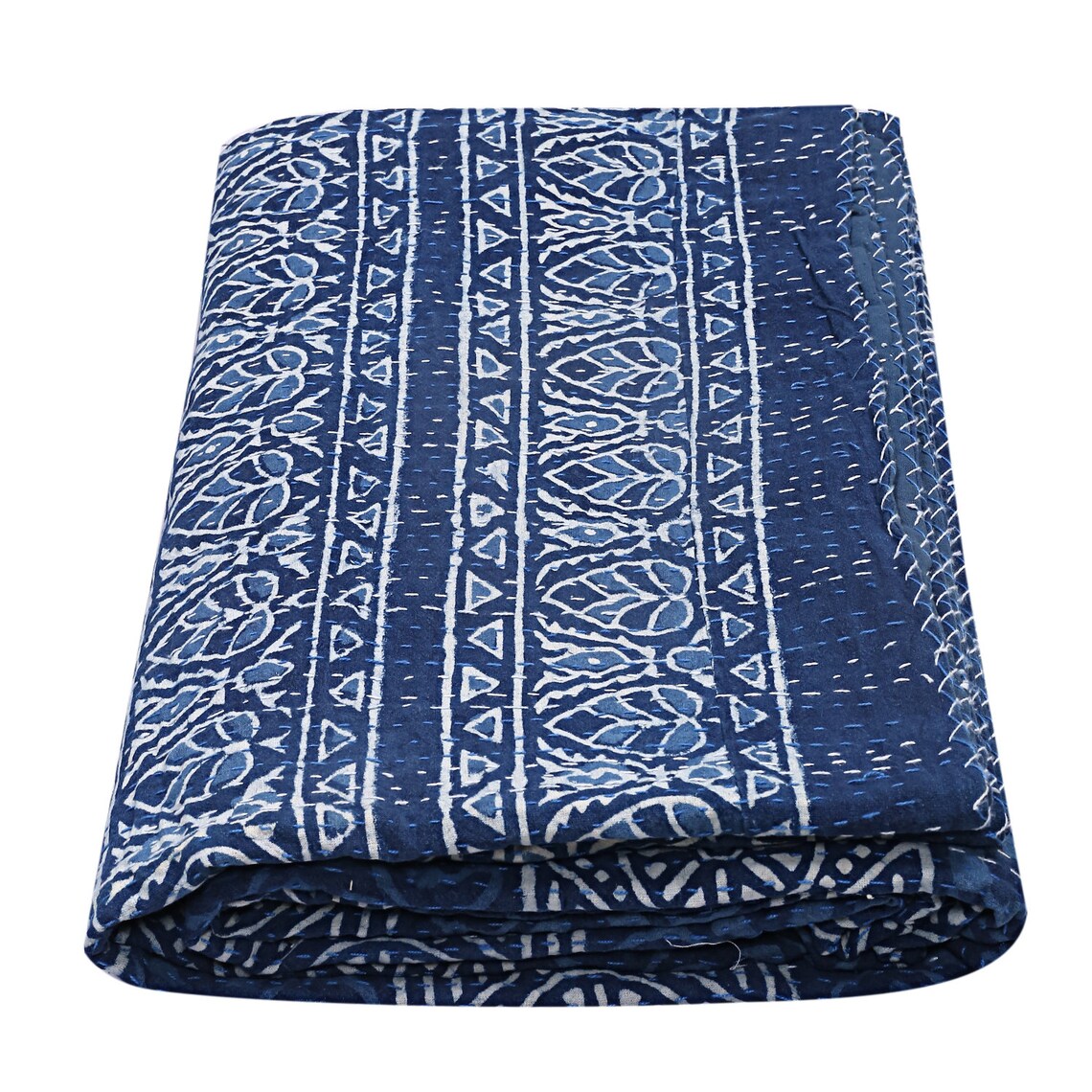 Reversible Indigo Blue Printed Floral Kantha Bedcover Blanket | Etsy