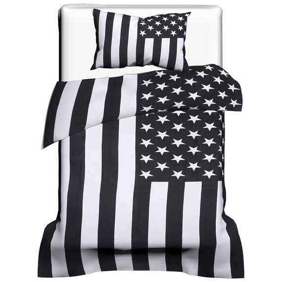Black White Usa Flag Doona Single Bedspread Tapestry Duvet Etsy