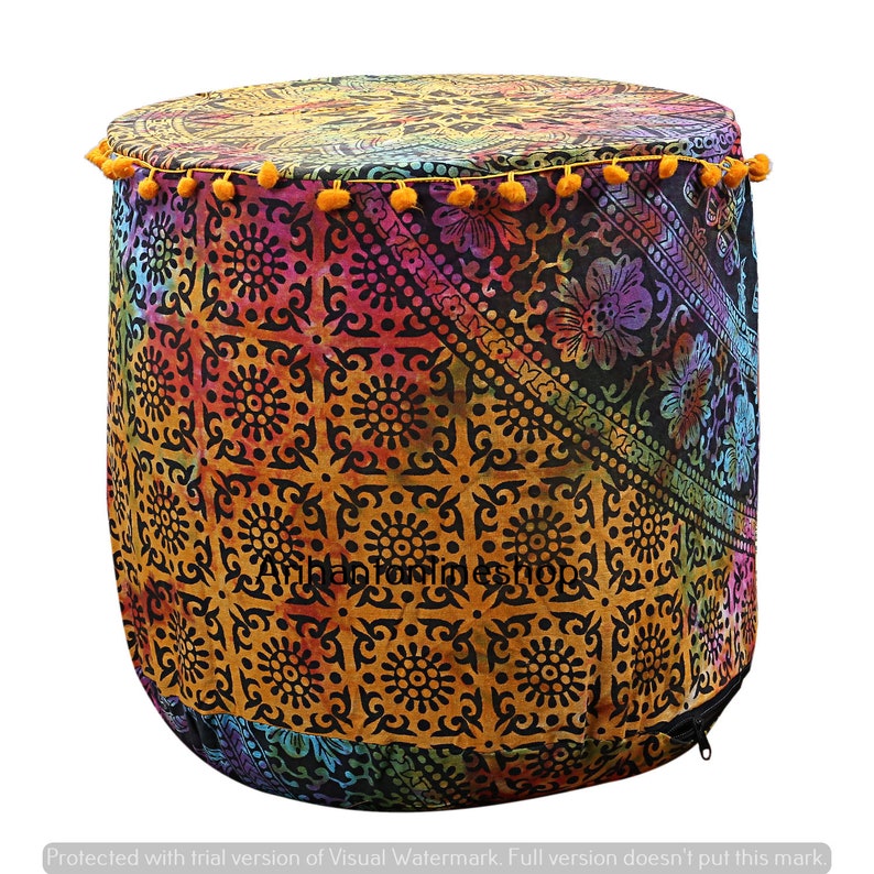 Mandala Floor Pillow Cover Indian Handmade Round Mandala Bohemian Multi Color Pouf Cover Hippie Ottomans Footstools Chair Siting Cover