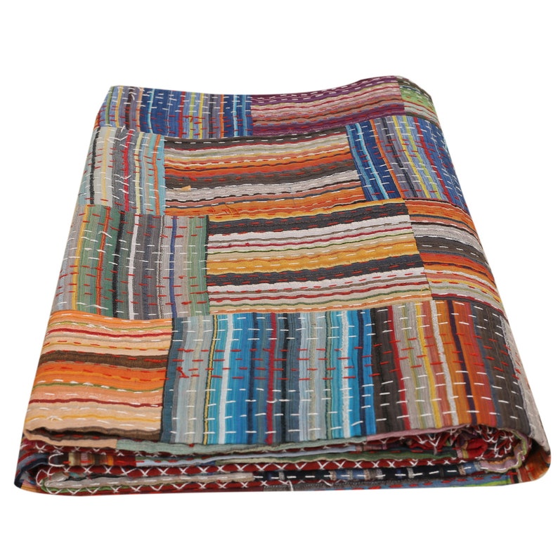 Indian Cotton Kantha Quilt Queen Bedspreads Throw Blanket Etsy