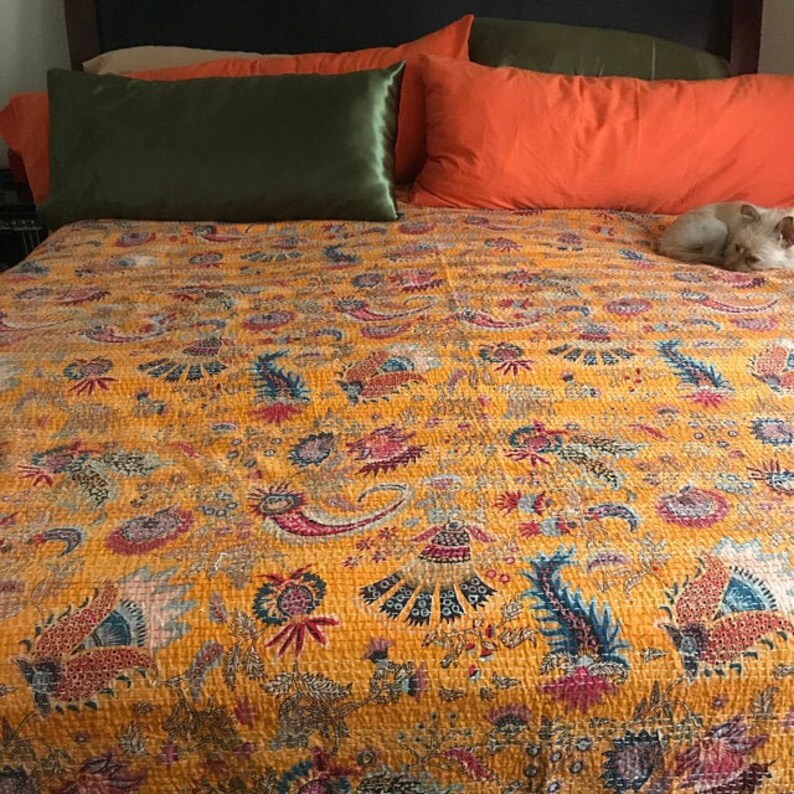 Mukut Print King Size Kantha Quilt Multi Kantha Blanket Bed Etsy