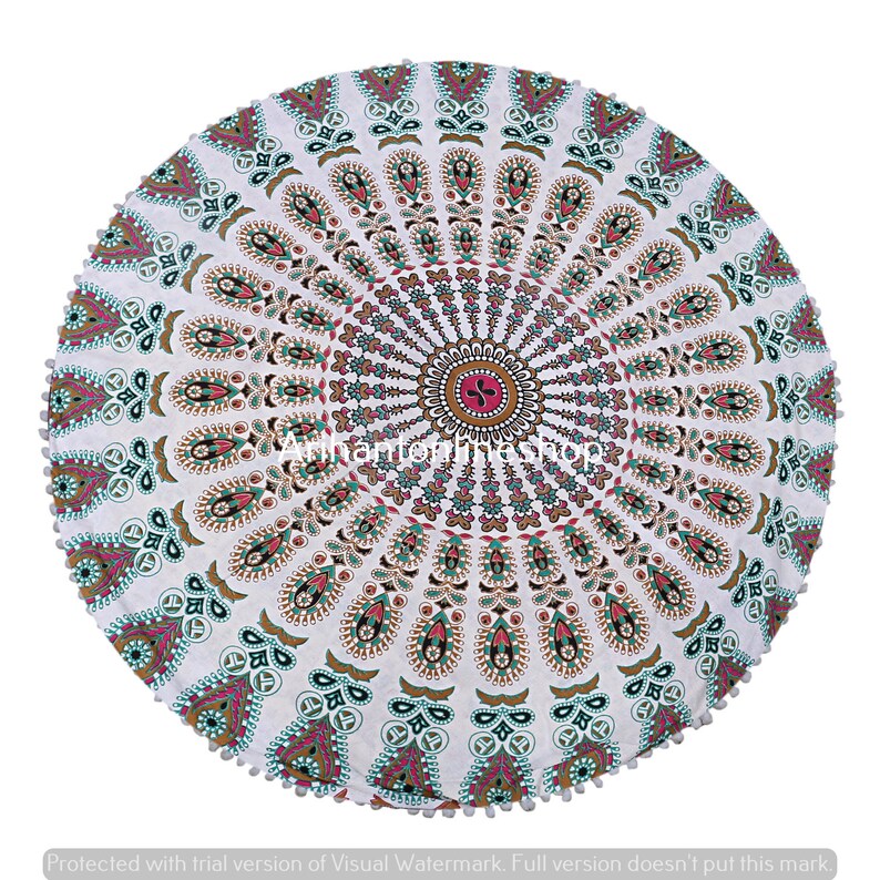 Cotton Floor Pillow Cover Large Indian Cotton Mandala Ottomans Cover Hippie Peacock Pouffe Cover 32/'/' Inch Cushion Cover