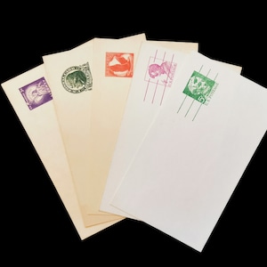 Lote de 5 tarjetas estacionarias postales de prepago antiguas de EE. UU. de 1915 a 1968