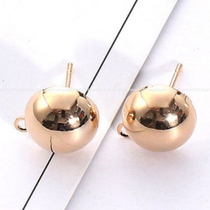 6pcs 12mm stud ball earrings with hole Gold Earring stud pendants Plated DIY Jewelry Findings Wholesale Supplies earring studs sj352-1s