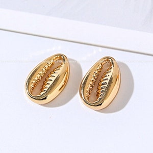 Bulk 24pcs 8x12mm Sea shell Cowrie charm connector 14k Gold plated Pendant DIY Jewelry Accessories Findings Wholesale Supplies sj361-#6s