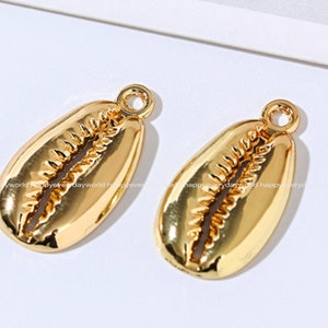 Gold shell 12x22mm Sea Cowrie charm with hole 14k Gold plated Pendant charm DIY Jewelry Accessories Findings Wholesale Supplies sj361-#d