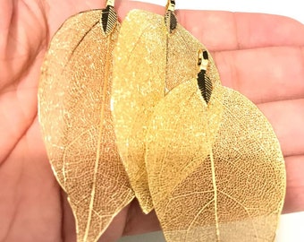 Gold Real Natural Leaf Skeleton Leaves pendant plated Pendant charm earring making DIY Jewelry Findings Wholesale Supplies ju1258-11b